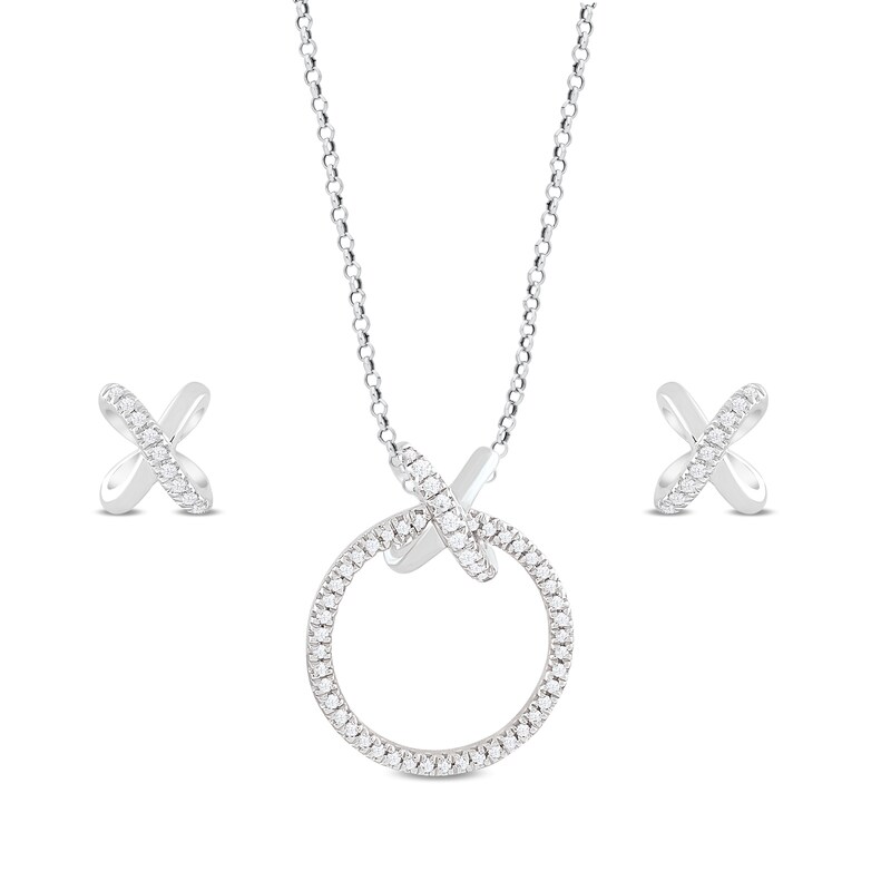 Silver 0.15ct Total Diamond Kiss Earring & Pendant Set