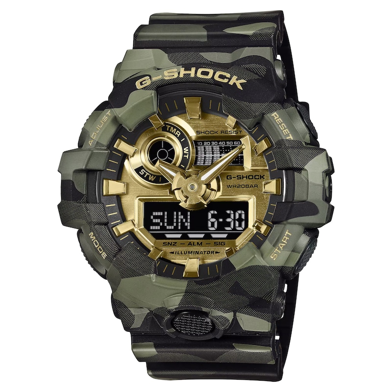 Main Image 1 of G-Shock Bold Camo Gold Tone Dial & Green Camo Resin Strap Watch