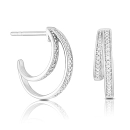 Silver Diamond 13mm Double Hoop Earrings