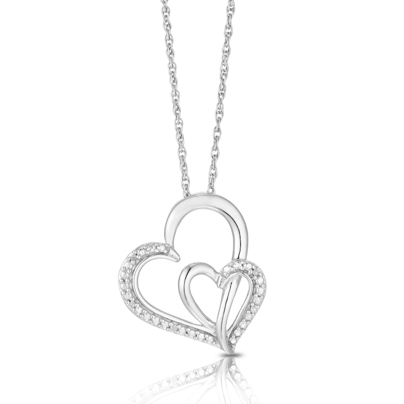 Main Image 1 of Silver Diamond Double Heart Pendant