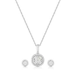 Silver Diamond Round Stud Earrings & Pendant Gift Set