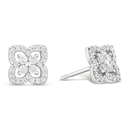 Sterling Silver Cubic Zirconia Clover Motif Stud Earrings