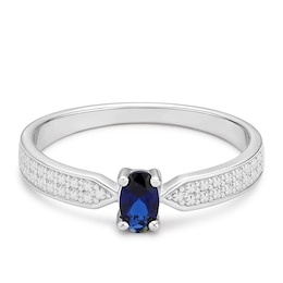 Sterling Silver Created Sapphire & Cubic Zirconia Shoulder Ring