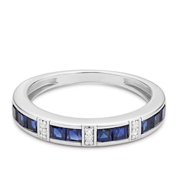 Sterling Silver Created Sapphire & Cubic Zirconia Fancy Cut Eternity Ring