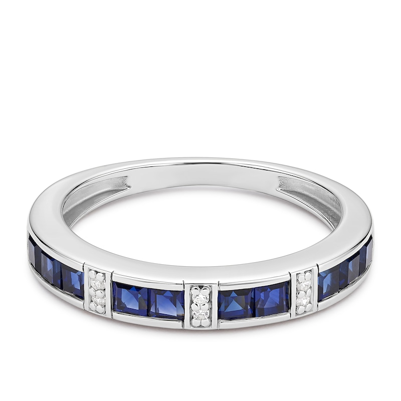 Main Image 1 of Sterling Silver Created Sapphire & Cubic Zirconia Fancy Cut Eternity Ring