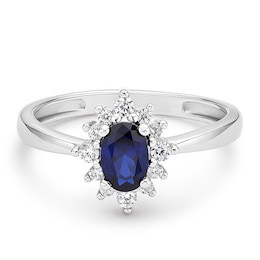 Sterling Silver Created Sapphire & Cubic Zirconia Flower Ring