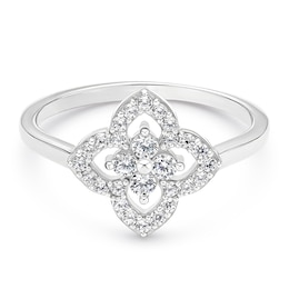 Sterling Silver Cubic Zirconia Clover Motif Ring
