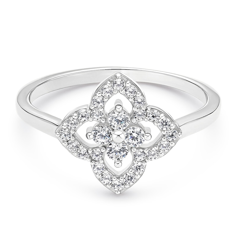 Main Image 1 of Sterling Silver Cubic Zirconia Clover Motif Ring