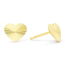 9ct Yellow Gold Linear Heart Stud Earrings