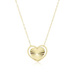 9ct Yellow Gold Heart Diamond Cut Beaded Framed Necklace