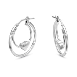Sterling Silver Heart Station Double Hoop Earrings