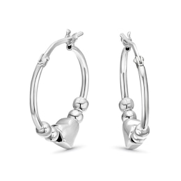Sterling Silver Heart Beads Hoop Earrings
