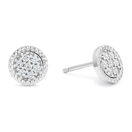 Sterling Silver Cubic Zirconia Diamond Cut Frame Circle Stud Earrings