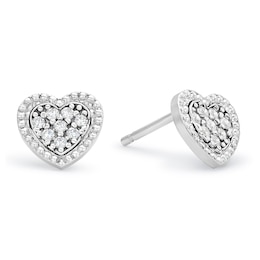 Sterling Silver Cubic Zirconia Diamond Cut Frame Heart Stud Earrings
