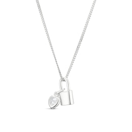 Sterling Silver Padlock & Cubic Zirconia Heart Charm Pendant