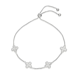 Sterling Silver Diamond Cut Clover Station Bolo Bracelet