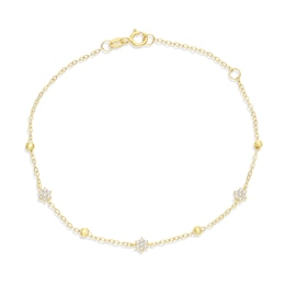 9ct Yellow Gold Diamond Cut Bead & Cubic Zirconia Starburst Station Bracelet