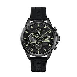 Lacoste Men's Arthor Skeleton Dial Black Silicone Strap Multifunction Watch