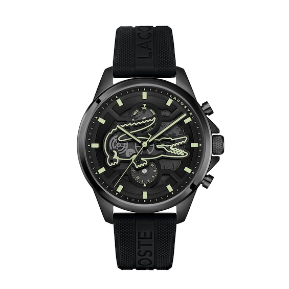 Lacoste Men's Arthor Skeleton Dial Black Silicone Strap Multifunction Watch