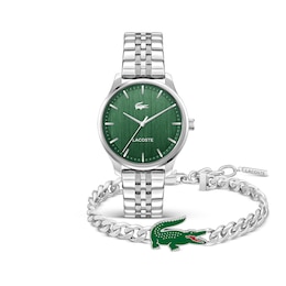 Lacoste Men's Lisbon Green Dial Stainless Steel Bracelet Watch & Matching Bracelet Gift Set