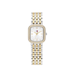 Tommy Hilfiger 22mm Women's Silver White Dial Crystal Bezel Two-Tone Bracelet Watch
