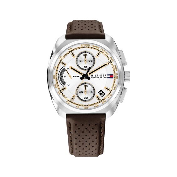 Tommy Hilfiger Mens Cole Chronograph White Dial Leather Strap Watch 1792270 - Image 4