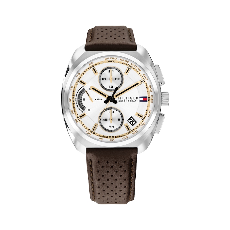 Main Image 1 of Tommy Hilfiger 41mm Men's White Sunray Dial Brown Leather Strap Watch
