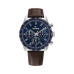 Tommy Hilfiger 42mm Men's Blue Sunray Dial Brown Leather Strap Watch