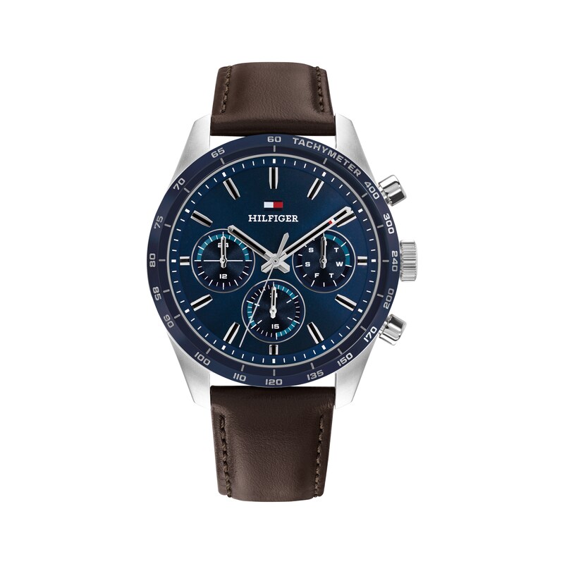 Main Image 1 of Tommy Hilfiger 42mm Men's Blue Sunray Dial Brown Leather Strap Watch