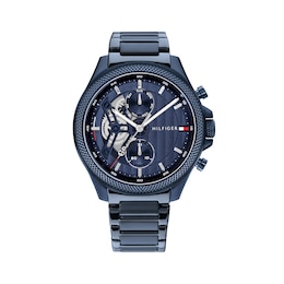 Tommy Hilfiger 44mm Men's Blue Skeleton Dial & Blue IP Stainless Steel Bracelet Watch