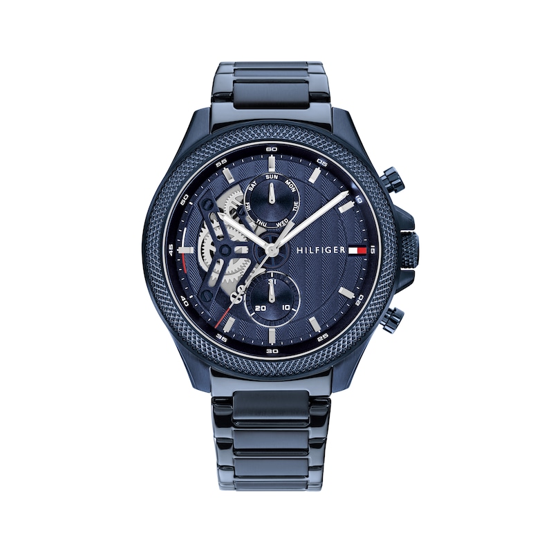 Main Image 1 of Tommy Hilfiger 44mm Men's Blue Skeleton Dial & Blue IP Stainless Steel Bracelet Watch