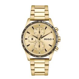 Men's HUGO #DRIFT Gold Dial Gold IP Bracelet Watch