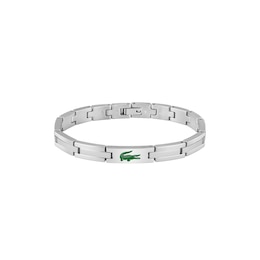 Lacoste Men's Stencil Stainless Steel & Green Enamel Crocodile Bracelet