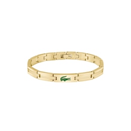 Lacoste Men's Stencil Gold IP & Green Enamel Crocodile Bracelet