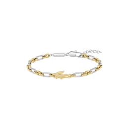 Lacoste Men's Arthor Green Enamel Crocodile Two Tone Gold IP Stainless Steel Bracelet