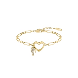 Lacoste Women's Elyse Crystal Pavé Crocodile Gold IP Heart Bracelet