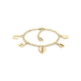 Tommy Hilfiger Women's Gold Tone IP Stainless Steel and Blue Crystal Lucky Charm Bracelet