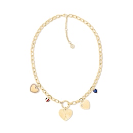 Tommy Hilfiger Women's Gold Tone IP Stainless Steel and Crystal Heart Charm Necklace