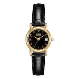 Citizen Women's Eco-Drive Black Dial Black Leather Strap Watch