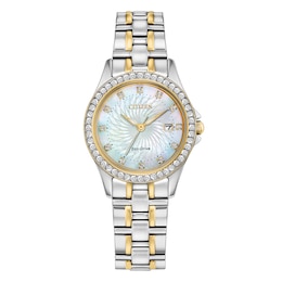 Citizen Women's Eco-Drive Stone Set Mother of Pearl Dial Two Tone Watch & Jewellery Gift Set