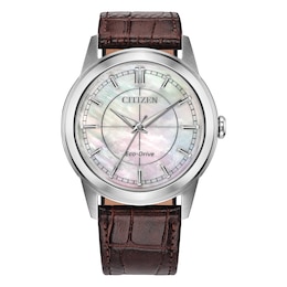 Citizen Rolan Eco-Drive Mother-of-Pearl Dial Brown Leather Strap Watch