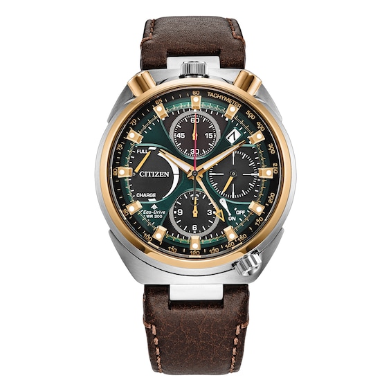 Citizen Promaster Men's Limited Edition Bullhead Racing Chronograph Eco-Drive Green Dial & Brown Leather Strap Watch