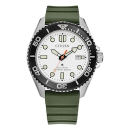 Citizen Promaster Men's Eco-Drive Diver White Dial Green Strap Watch