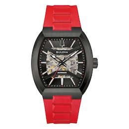 Bulova Maquina Black Dial & Red Silicone Strap Watch