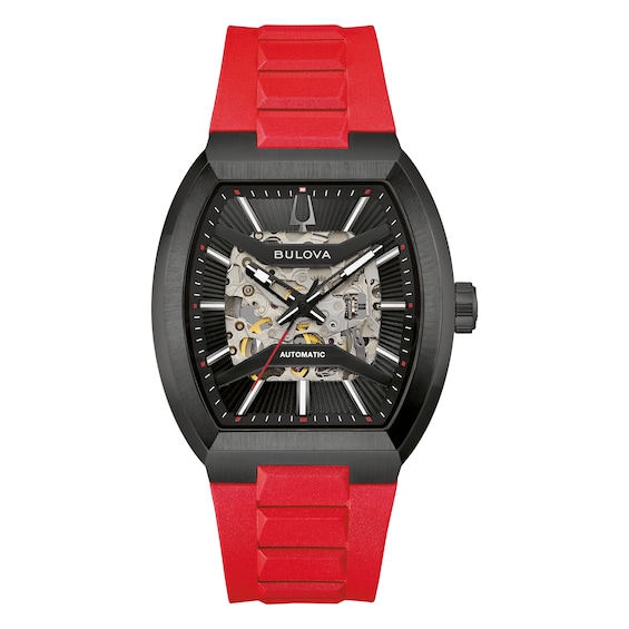 Bulova Maquina Black Dial & Red Silicone Strap Watch