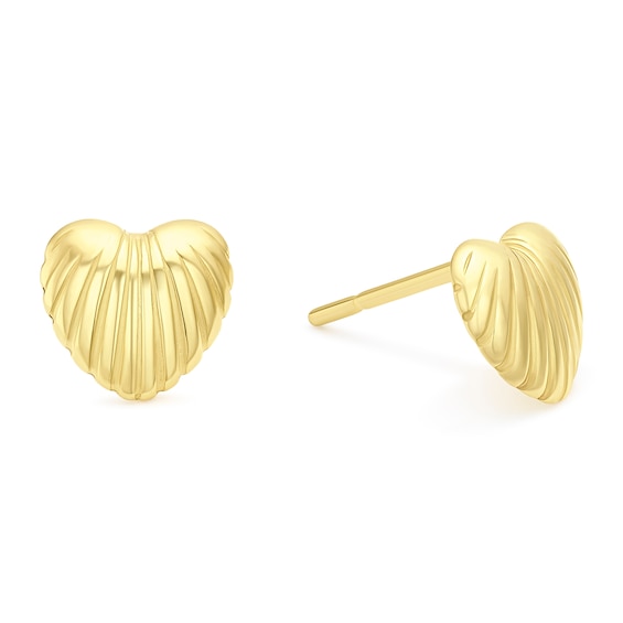 HS Edit ESSENTIALS Yellow Gold Plated Sterling Silver Shell Heart Stud Earrings