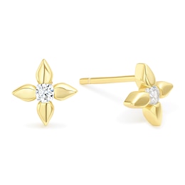 Yellow Gold Plated Sterling Silver Cubic Zirconia Flower Stud Earrings