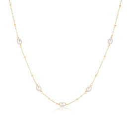 Yellow Gold Plated Sterling Silver Pearl Beaded Station Necklace