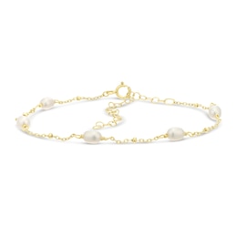 Yellow Gold Plated Sterling Silver Pearl Beaded Chain Bracelet