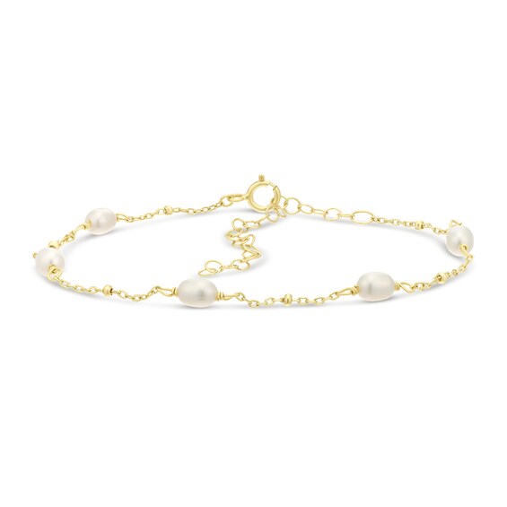 Yellow Gold Plated Sterling Silver Pearl Beaded Chain Bracelet